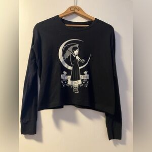 Black Wednesday Adams Graphic Long Sleeve Tee - Cropped Casual Top - Like New